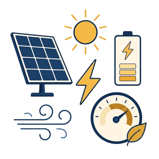 Illustration av energiförbättringar med solceller och batteri